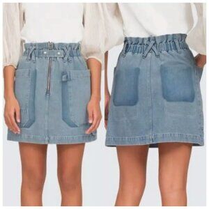 Sea New York Mara Mini Denim Skirt Shadow Dye High Rise Med Wash Blue 00